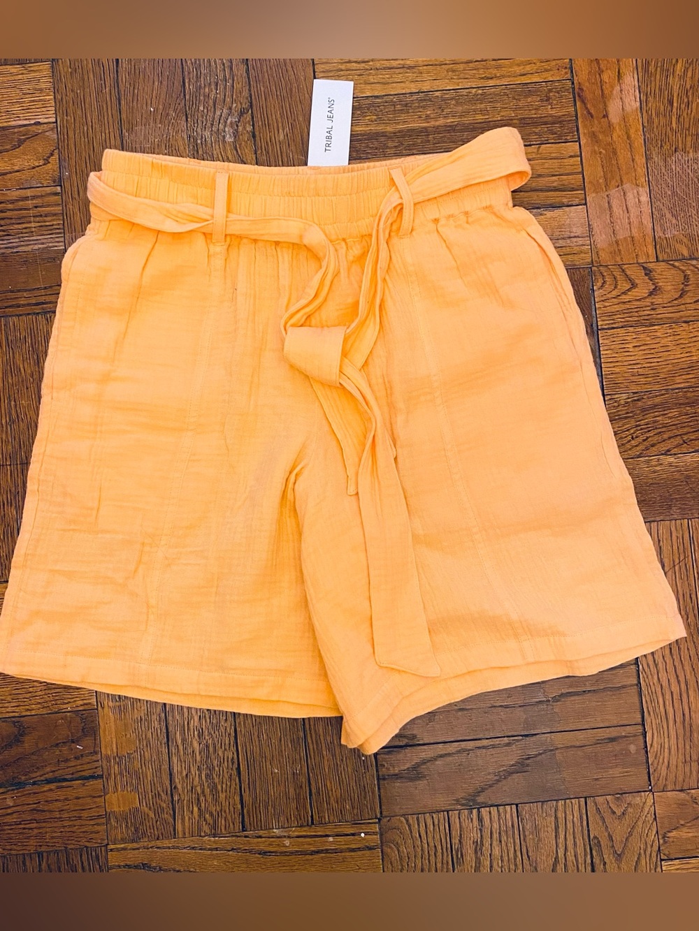 Women's Paperbag Waist Tie Shorts - Peach/Light Orange
